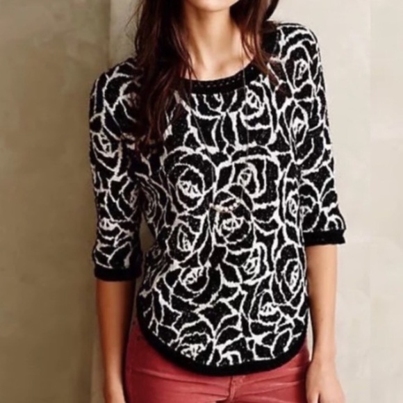 Anthropologie Sweaters - Anthropologie Moth Rose Knit Sweater Black